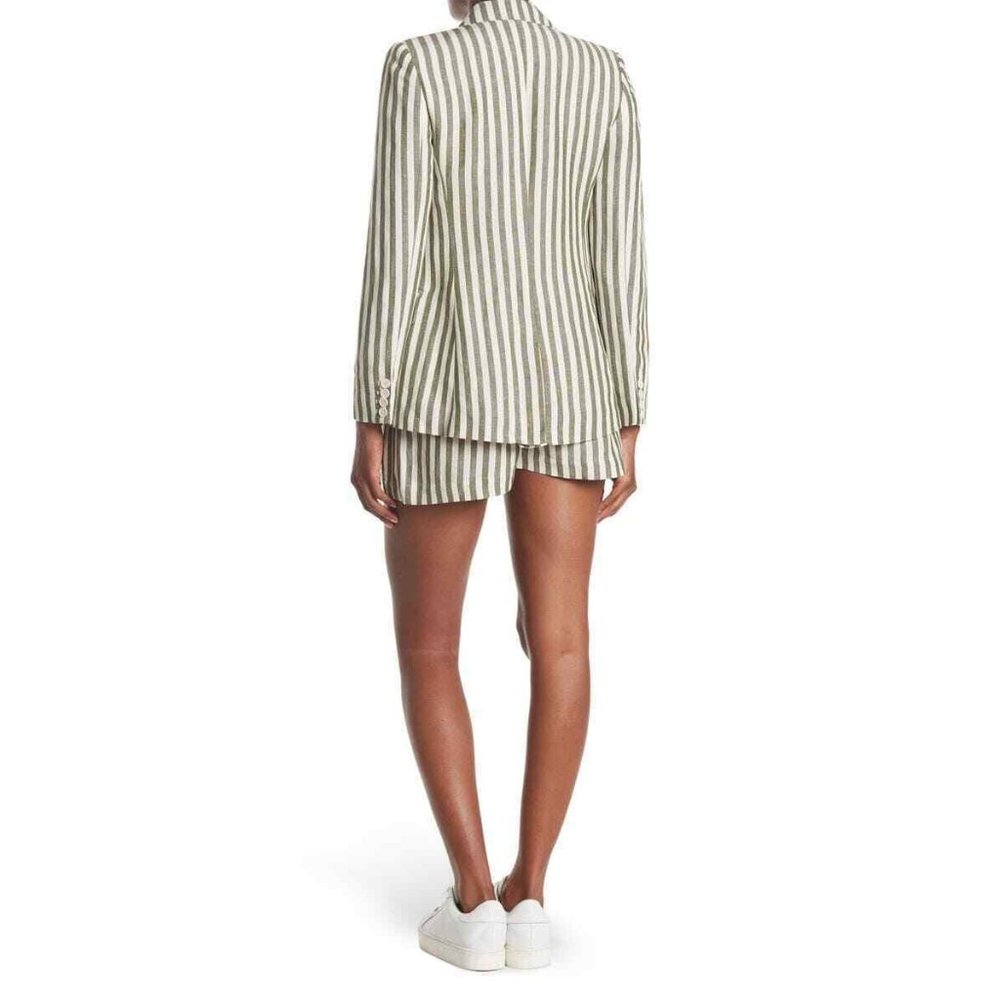 L'Agence Alex Paperbag Shorts Size 10 Olive Green Ivory Stripe Linen Blend - Picture 3 of 7